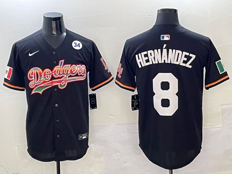 Men Los Angeles Dodgers #8 Hernandez Black rainbow Nike 2025 MLB Jersey style 8